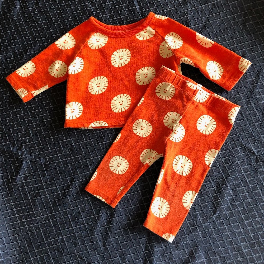 CHRISTIAN ROBINSON - 2 piece top & pants - orange french terry set - Size: 3-6mo